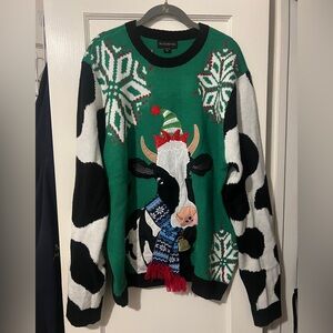Festive Green Cow Sweater